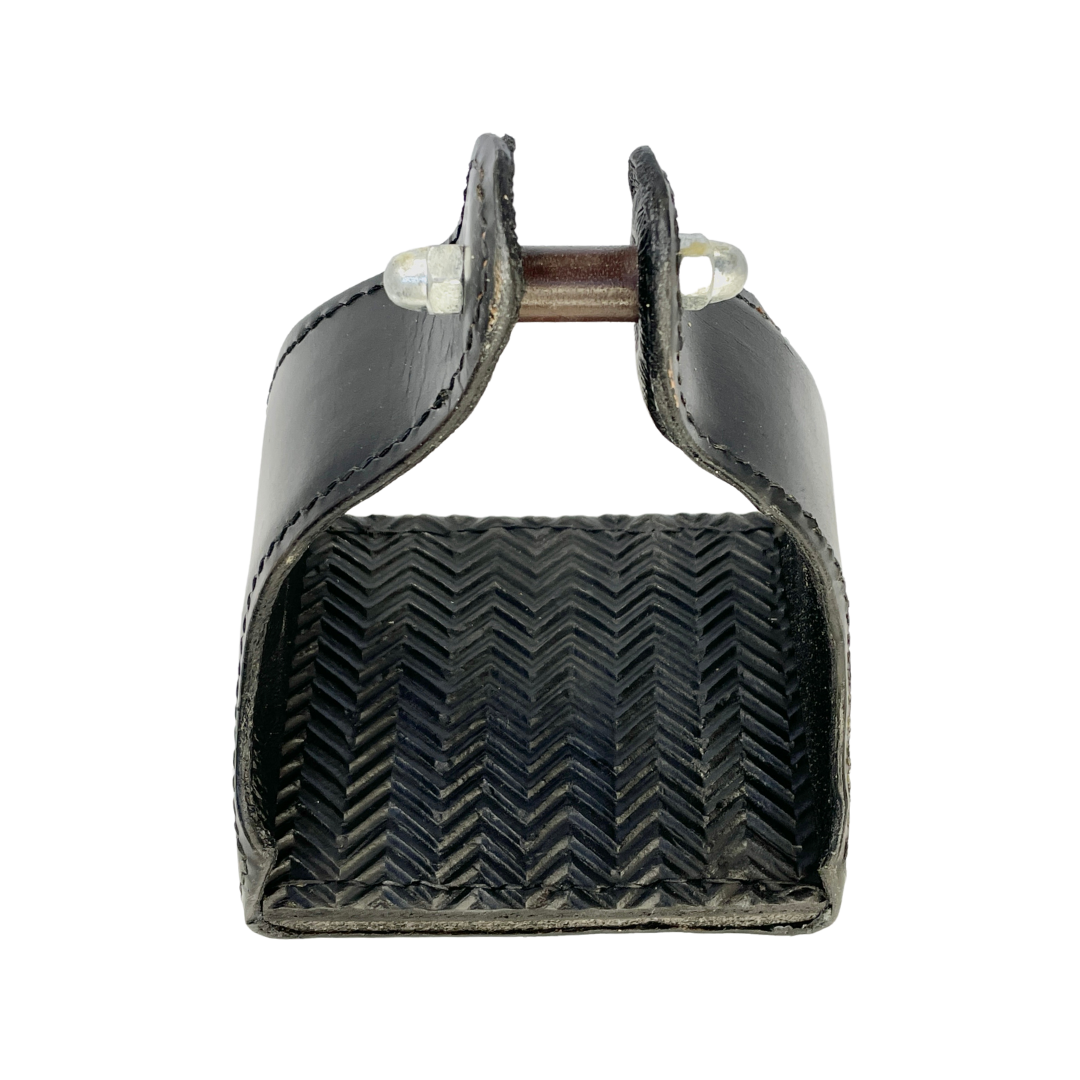 Tough1 Leather Covered Narrow Neck Endurance Stirrups in Black Top View