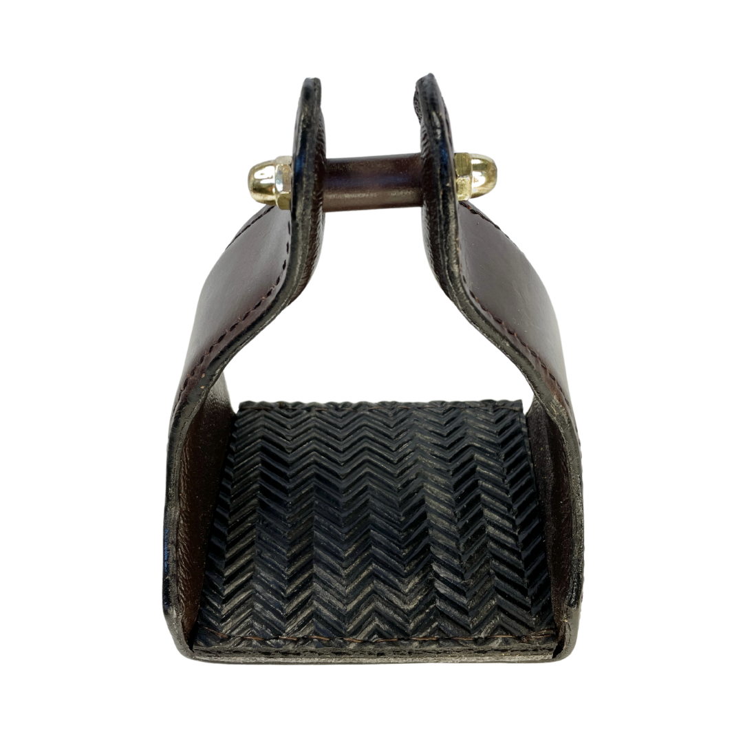 Tough1 Leather Covered Narrow Neck Endurance Stirrups in Black Neck View