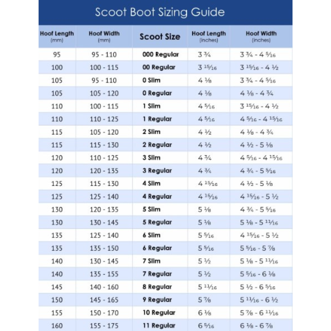 Scoot Boots Single Size Chart